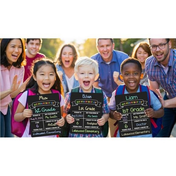 First Day of School Sign Board, 12″x8.5″ Photo Prop Sign Double Sided, Wet Erase - Picture 4 of 5